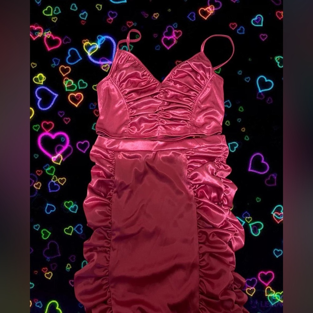 Women's Satin Ruched Slip Dress - Raspberry Pink